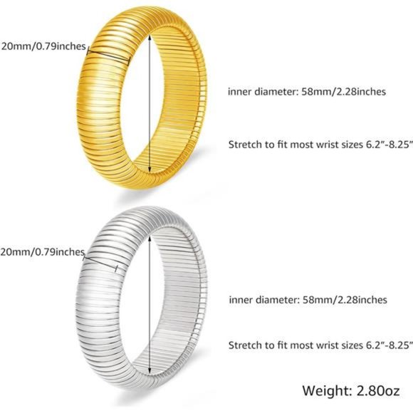 Gold Chunky Stretch Snake Chain Bangle Bracelets Stack for Women Trendy 18K Gold - Picture 6 of 7